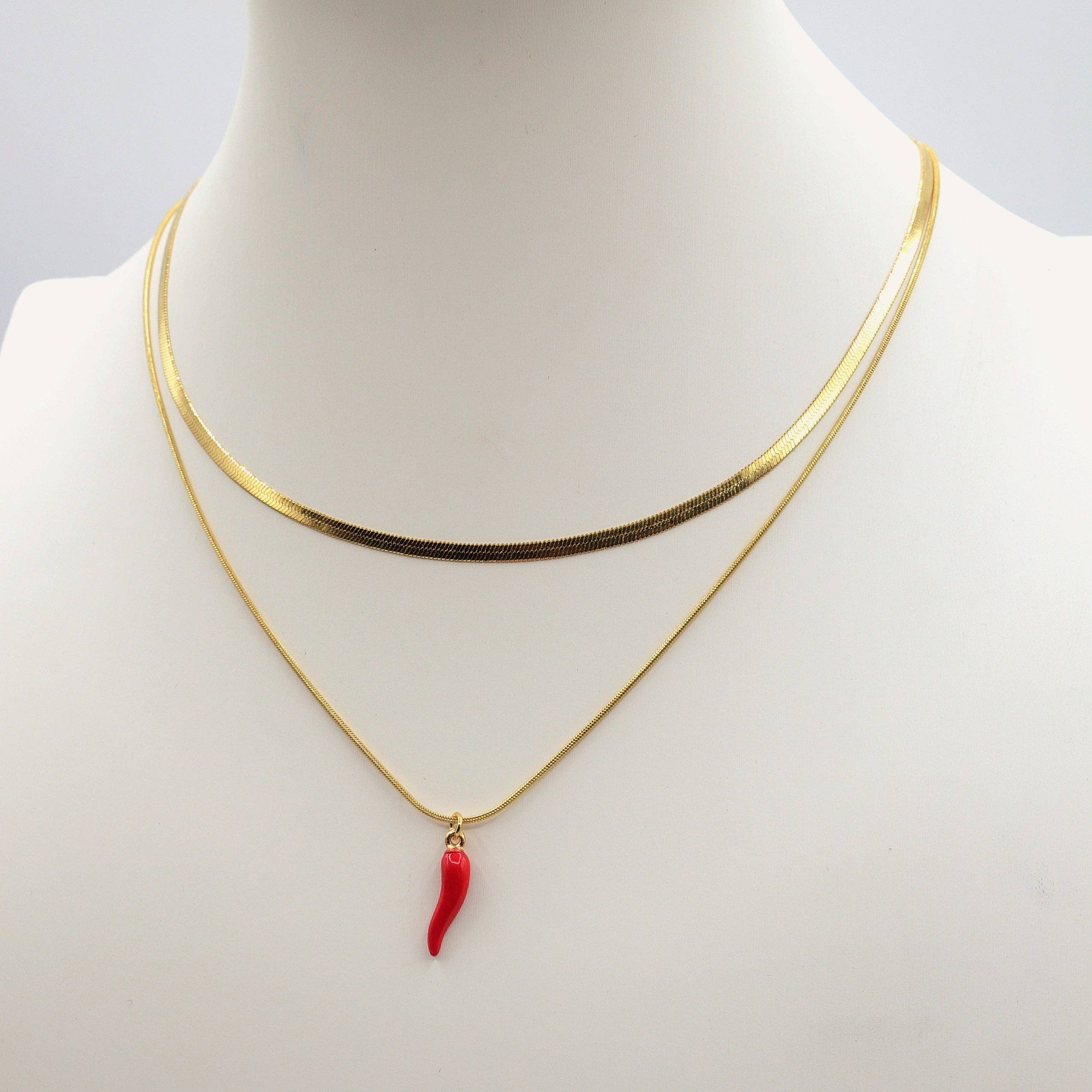 Daemon srls - Vente Colliers à pendentif - LUCKY ~ Acier inoxydable - Collier double avec pendentif cornet porte-bonheur1