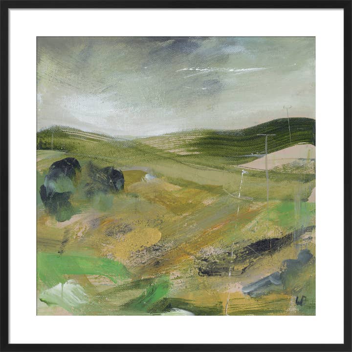 Green Dale Framed Art Print by Lesley Birch for wholesale by The Art Guys