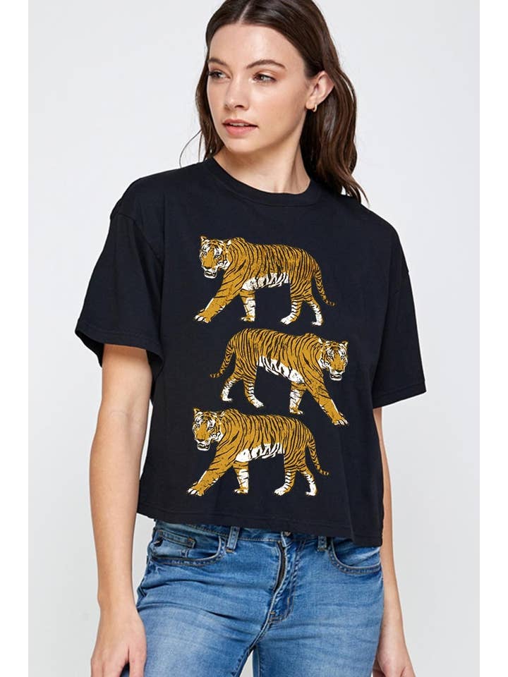 COLORBEAR - Wholesale T-shirt met print - Dames - Retro Tijgers Grafisch Relaxed Crop Top6