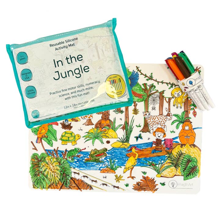 In the Jungle Large Reusable Coloring Mat – Kit for wholesale by ImaginART Mats (Reusable Silicone Coloring Mats)