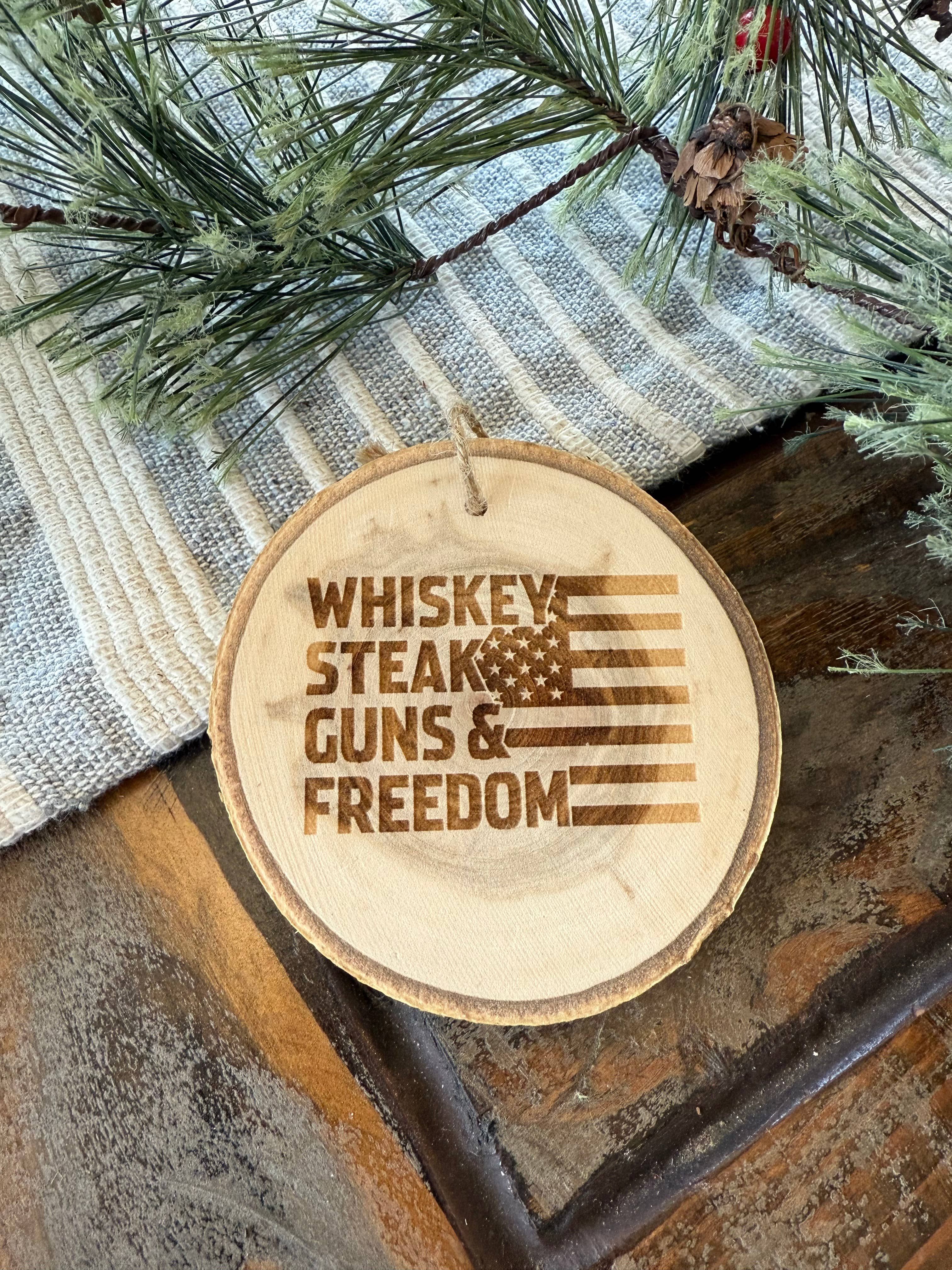 Parks Art Collection - Wholesale Ornament - Whiskey, Guns, Steak, and Freedom, Funny Christmas Ornament