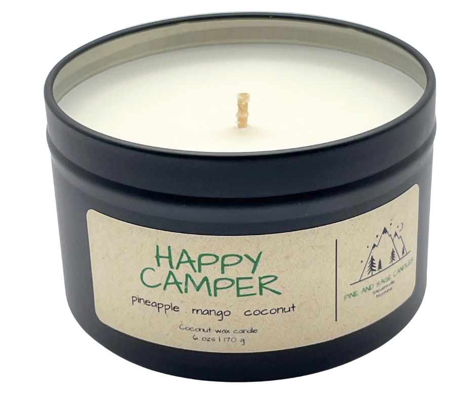 Pine and Sage Candles – wholesale Reseljus – Happy Camper-6 oz Svart Matt Ljusstake i Plåt5