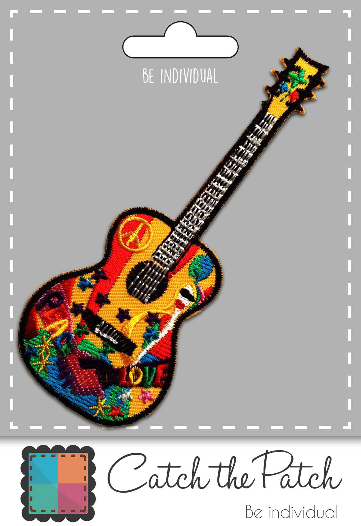 yellows Iron-on patch - guitar peace peace hippie for wholesale on Faire1