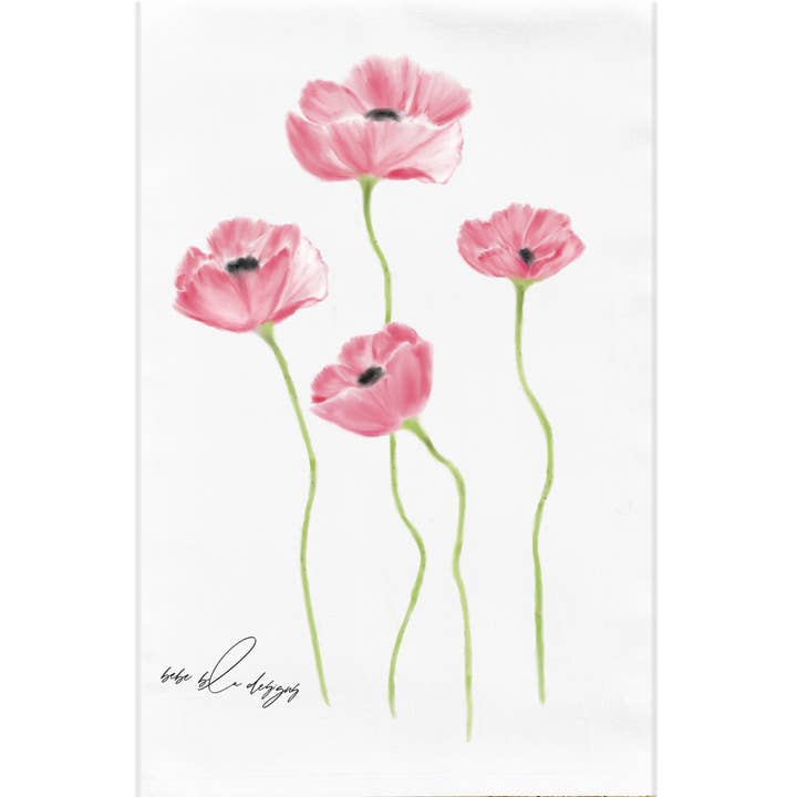 Rosy Red Poppies Flour Sack Tea Towel, Kitchen Decor for wholesale by Bebe Blu Designs, LLC