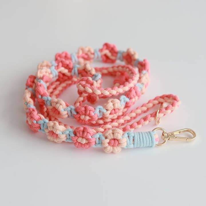 Macrame flower pattern lanyard camera strap, phone strap for wholesale by Weavey Studio