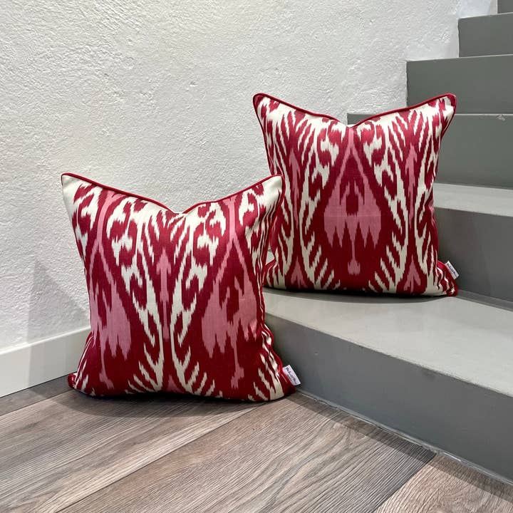 Mila∞Miro by Emelie - Wholesale Throw Pillow Cover - Silk Ikat Cushion Heart Red | Silk Ikat Pillow Heart Red