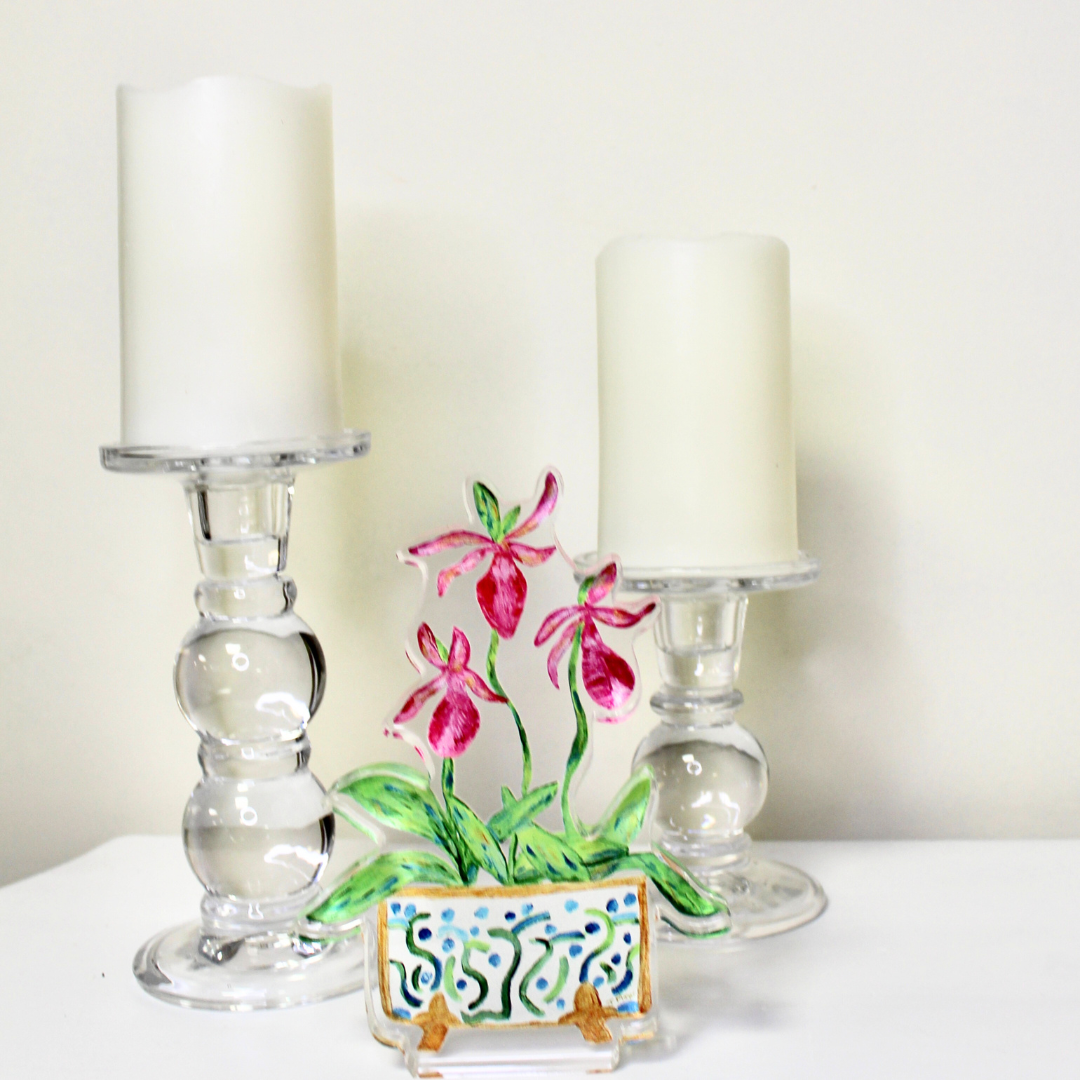 Jeanne Player Fine Art - Wholesale Decorative Tabletop Object - Lady Slippers Acrylic Art Block3