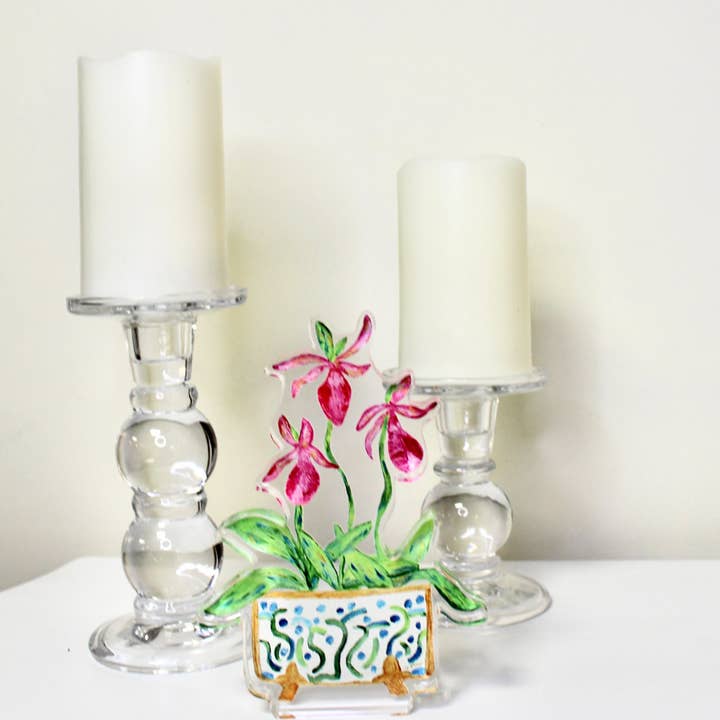 Jeanne Player Fine Art - Wholesale Decorative Tabletop Object - Lady Slippers Acrylic Art Block3