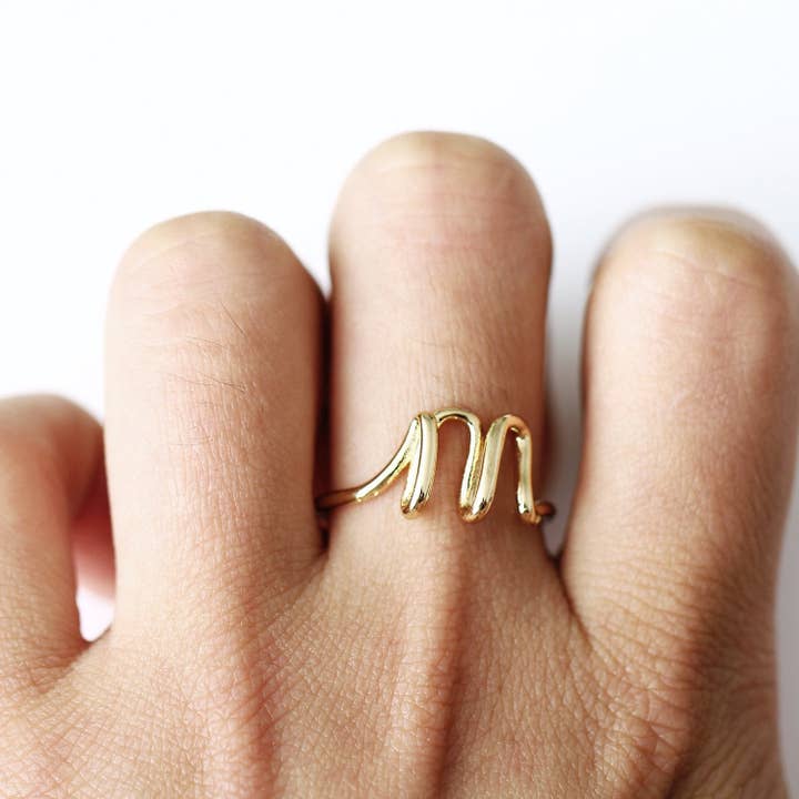Initial Monogram Ring 18K Gold Plated available A-Z for wholesale by Golden NYC Jewelry