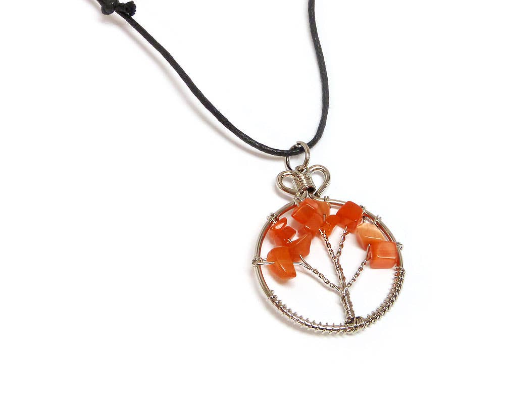 Pichincha - Wholesale Pendant/Charm Necklace - Round Chip Stone Tree of Life Wire Wrapped Pendant Necklace5