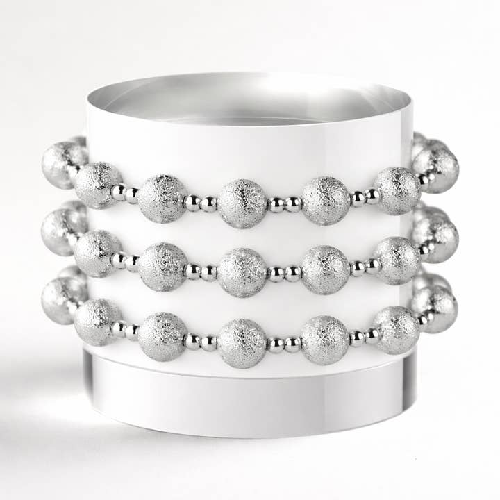 Silver Beaded Bracelets-Duo, Textured, Stretch for wholesale by Lenny & Eva