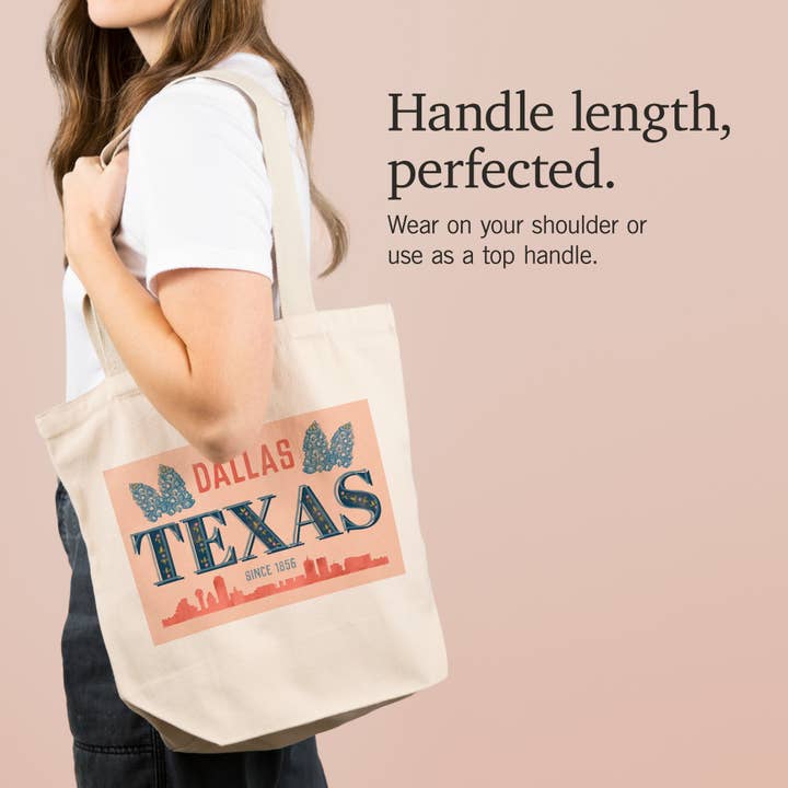Lantern Press - Wholesale Tote Bag - Unisex - ORGANIC TOTE BAG Dallas, Texas, Skyline & State Flowers