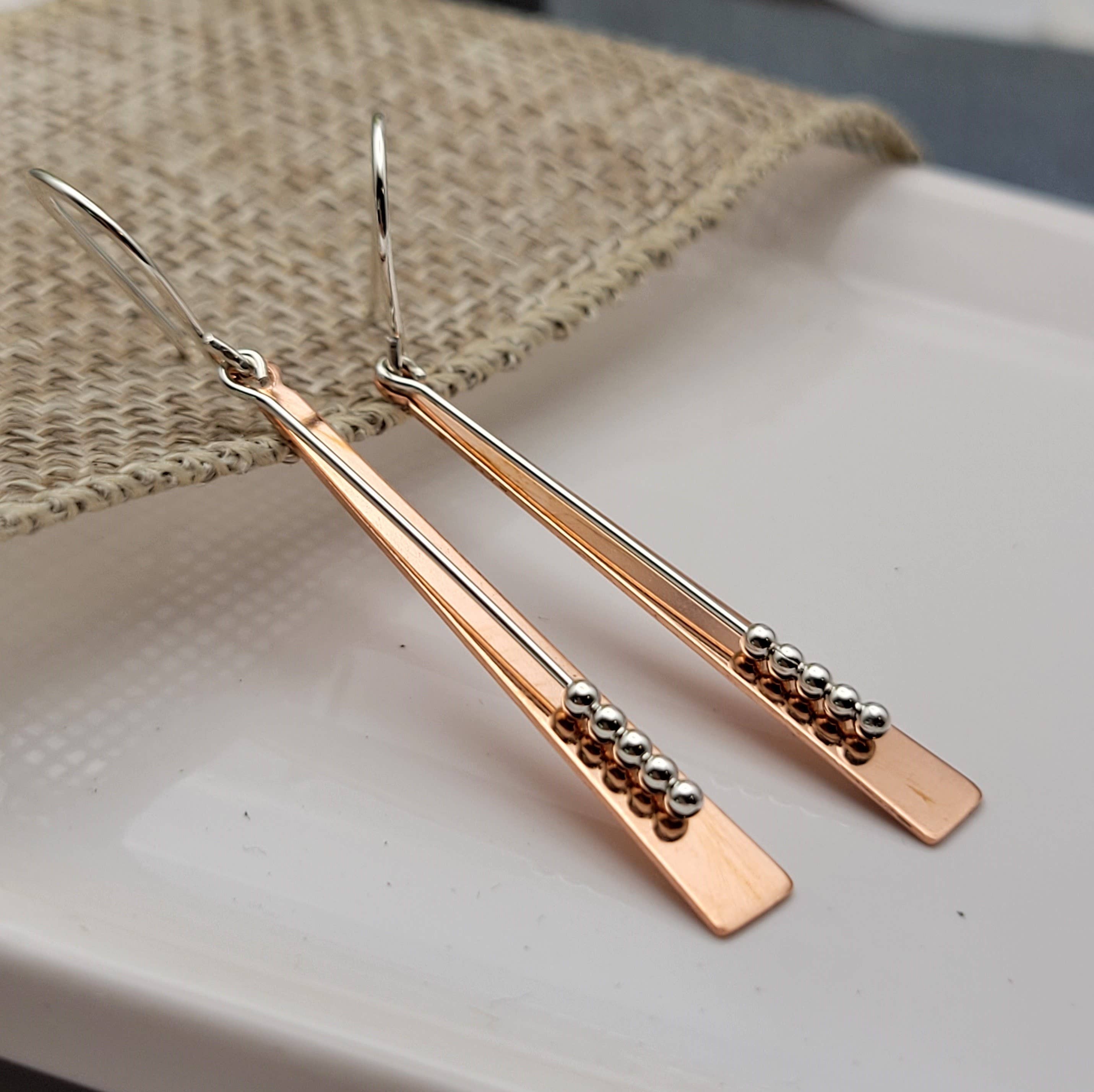 Bijou by SAM - Wholesale Dangle Earrings - Long Bar Copper and Silver Earrings7