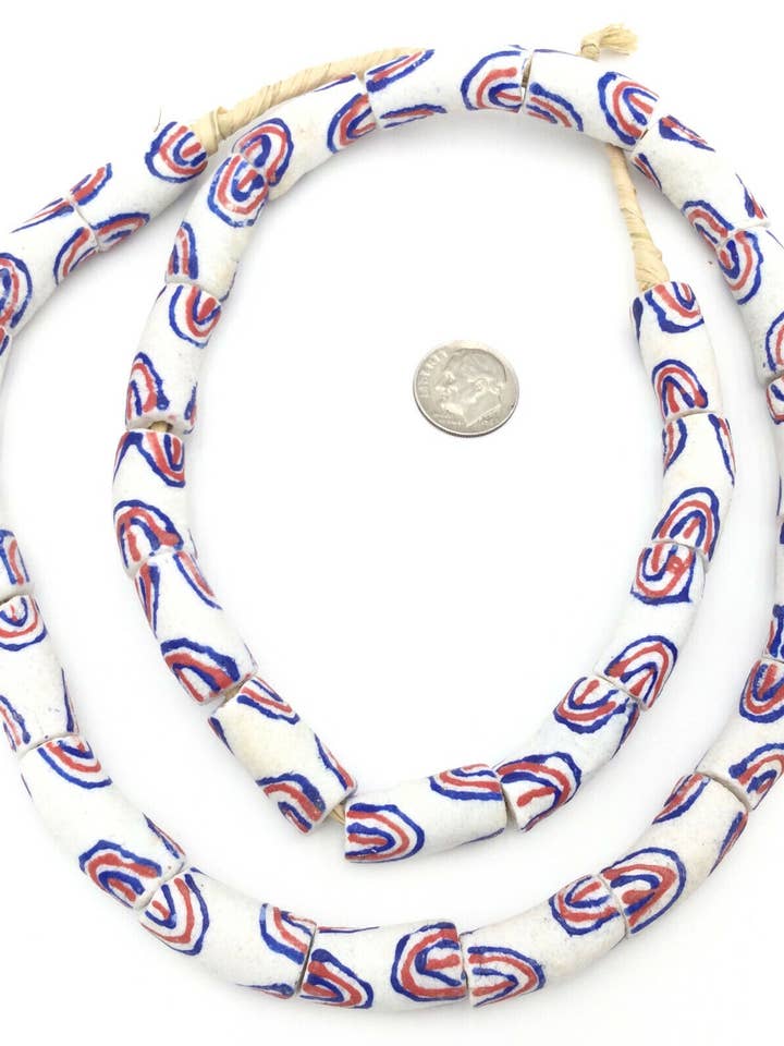 Made in Ghana Handmade White multi Recycled glass African tr for wholesale by unique African Arts