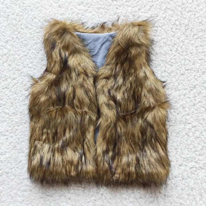 Brown faux fur girls vest for wholesale by Yawoo Garments