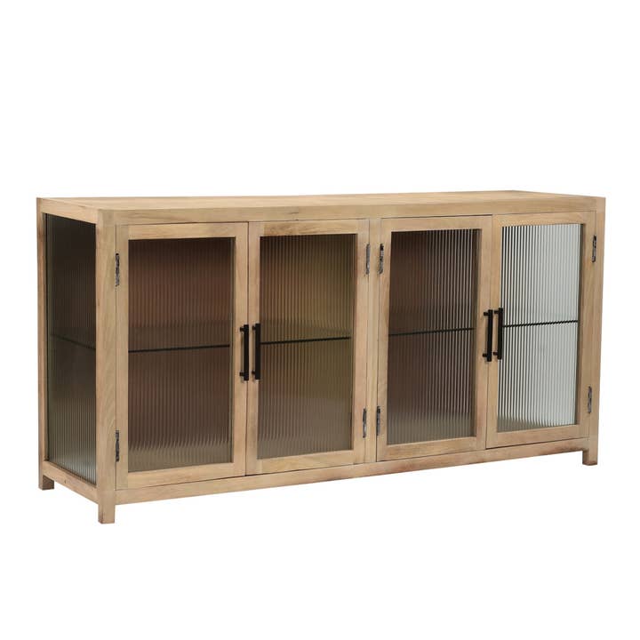 BIDKhome - Wholesale Side Table - Mango Wood Sideboard with Fluted Glass- ST1