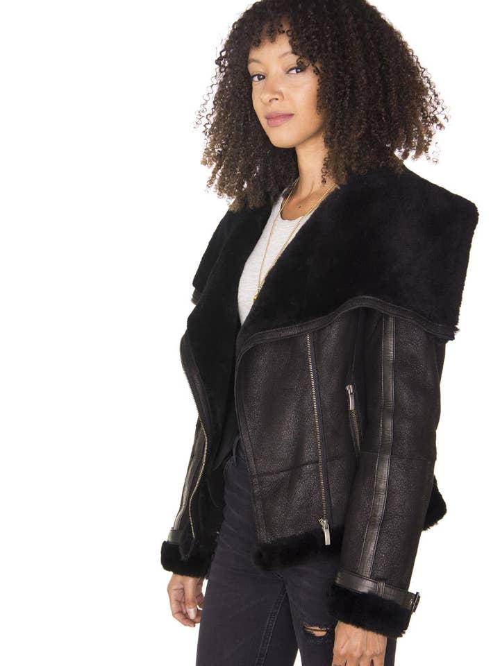 Infinity Leather (Upperclass Fashions Ltd) - Wholesale Leather Jacket - Women's - Womens Merino Sheepskin Aviator Leather Jacket-Petworth