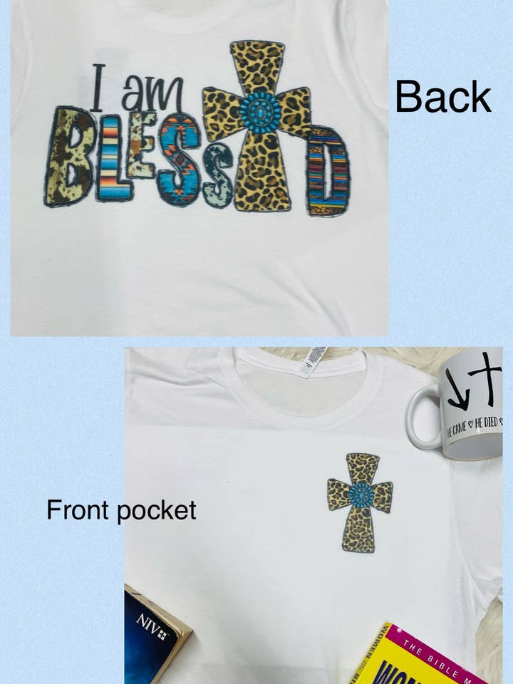 I am Blessed Cross Faith Turquoise Sublimation Tee for wholesale by Neat Creations