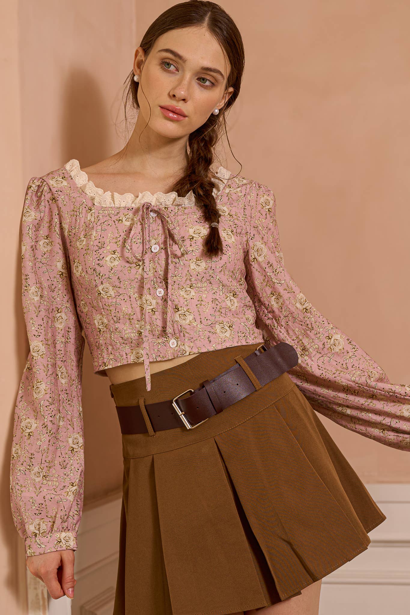ROSIE POSIE - Wholesale Blouse - Women's - RP2497 - Retro-Inspired Floral Top with Lace Detail1