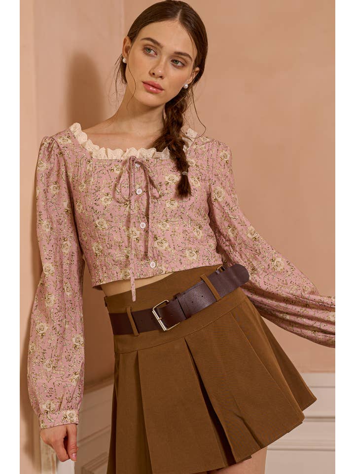 ROSIE POSIE - Wholesale Blouse - Women's - RP2497 - Retro-Inspired Floral Top with Lace Detail1
