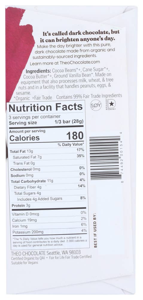 KeHE Distributors, LLC - Wholesale Chocolate Bar - Theo Chocolate Chocolate Bar Dark 85% 3 oz1