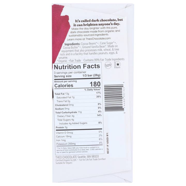 KeHE Distributors, LLC - Wholesale Chocolate Bar - Theo Chocolate Chocolate Bar Dark 85% 3 oz1