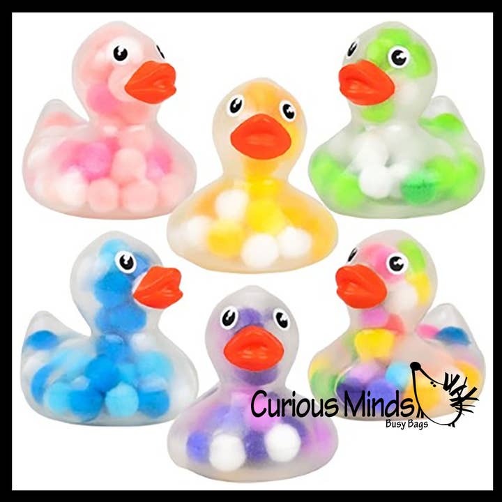 Curious Minds Toys - Wholesale Bath Toy - Baby - 1 Pom Pom Filled Regular 2" Rubber Ducks - Rubber Duckies - 0