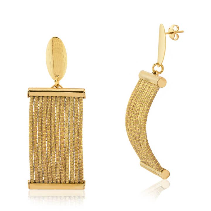 18K Gold Plated Golden Grass Rectangle Earrings for wholesale by Fetutti Jewelry