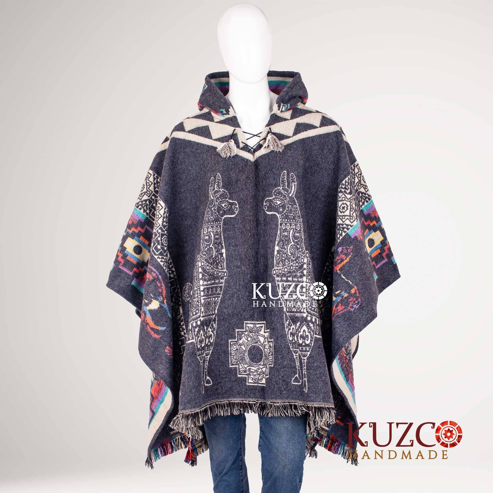 KuzcoHandmade - Wholesale Poncho - Unisex - Unisex Alpaca Wool Poncho with Native American Hood3