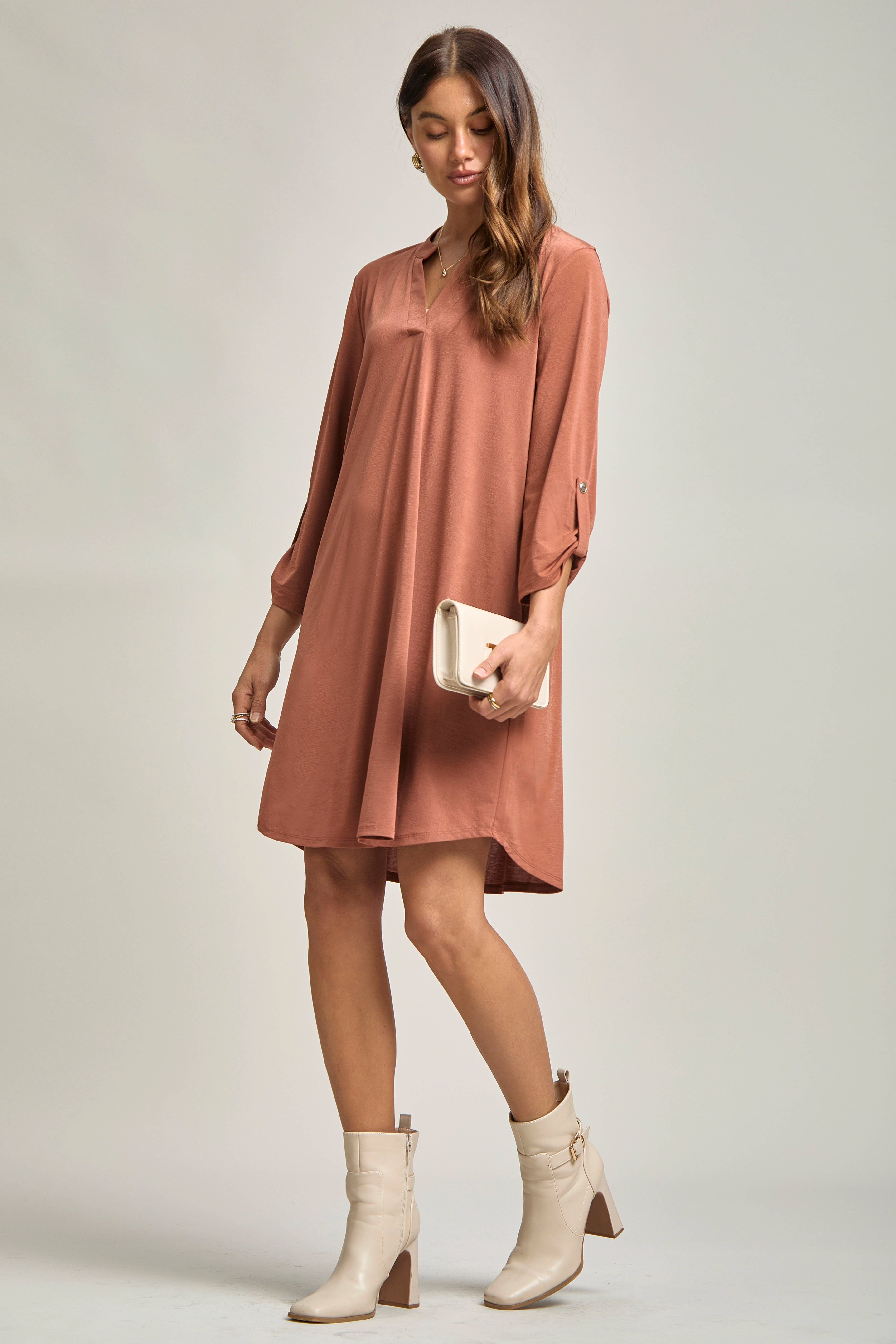 Dear Scarlett - Wholesale Dress - Women's - Solid A line 3/4 Sleeve Dress1