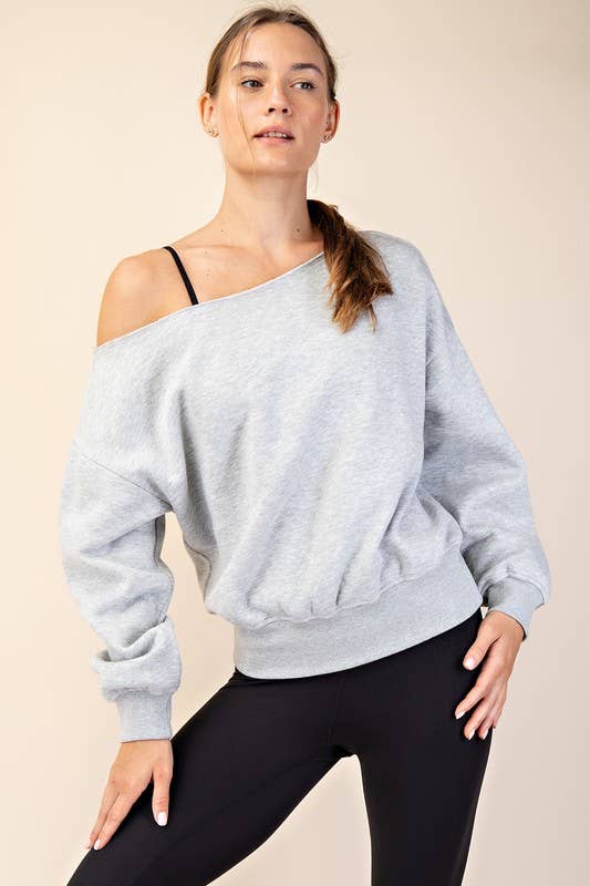 Sunday Morning - Wholesale Sweatshirt - Women's - T6899PL37 PLUS SIZE OFF SHOULDER FRENCH TERRY FLEECE TOP13