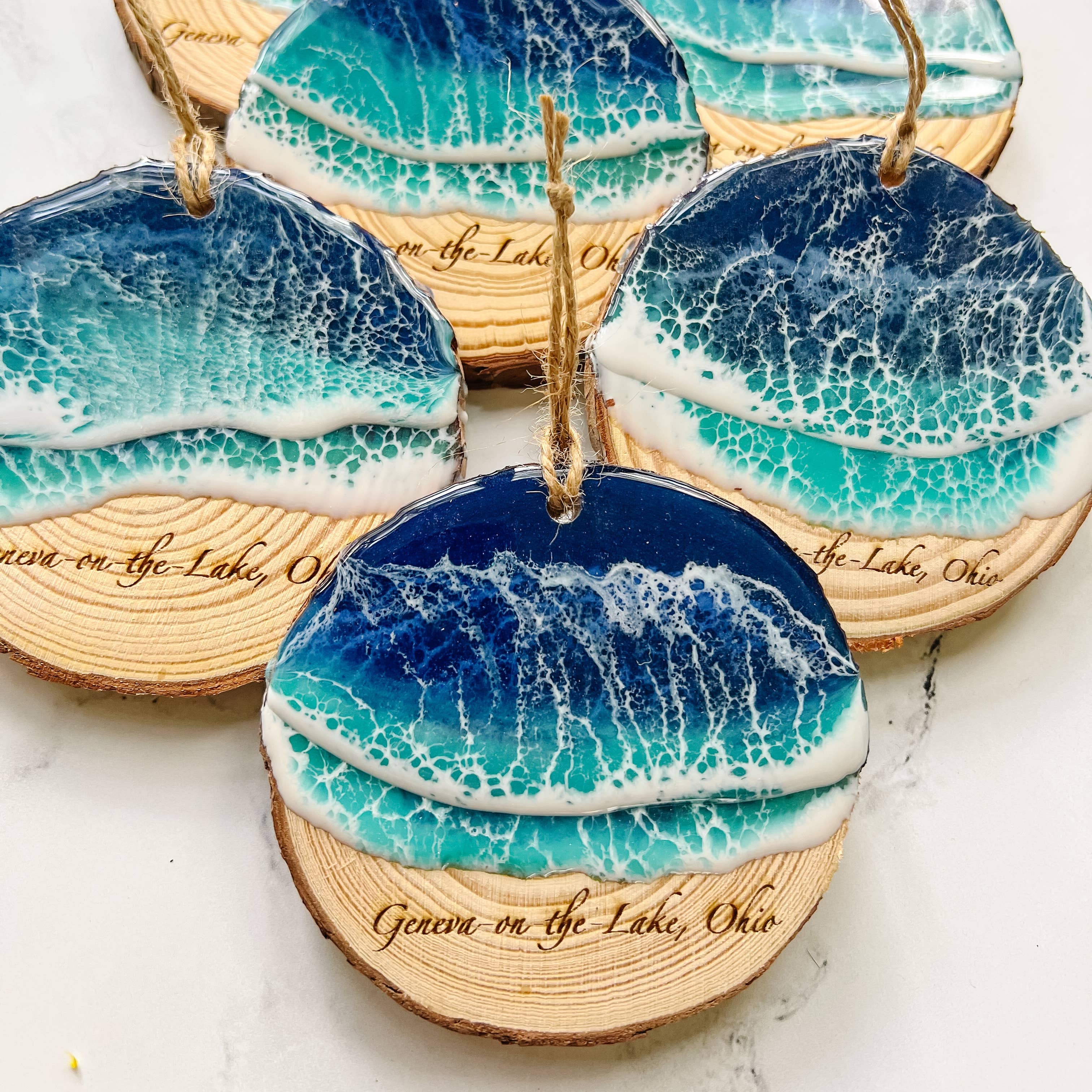 Citrus Waves Art - Wholesale Ornament - Custom Engraved Live Edge Wood Ornament1