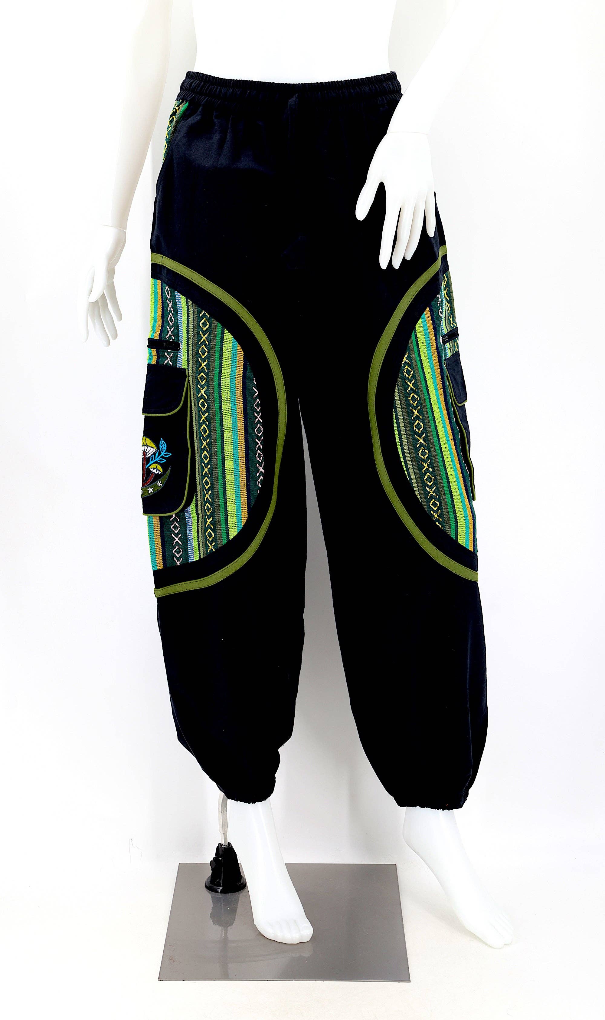 Himalaya Handmade - Venta al por mayor Pantalones - Mujer - Pantalones bohemios hechos a mano de algodón con bordado de luna y hongos estilo harem42