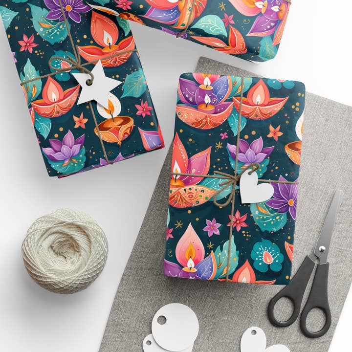 Lokipawz - Wholesale Flat Wrap - Diwali Aqua Festival Wrapping Papers6