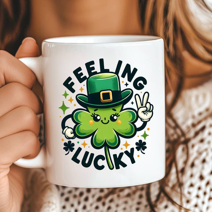 Feeling Lucky St Patrick's Day Mug for wholesale by Hello Gorgeous Mugs