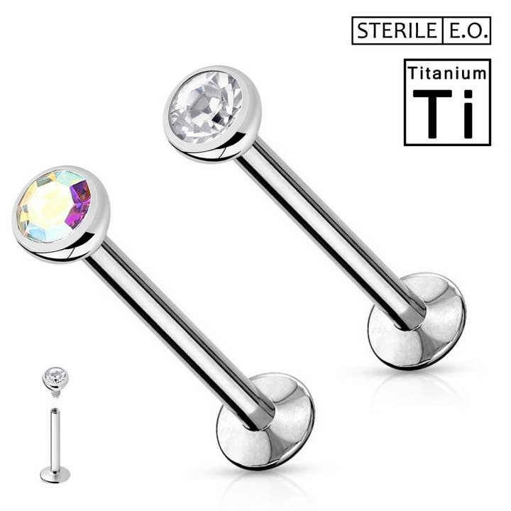 Awaken - Wholesale Single Earring - Sterile Labret Titanium Piercing with Crystal - PTC-002