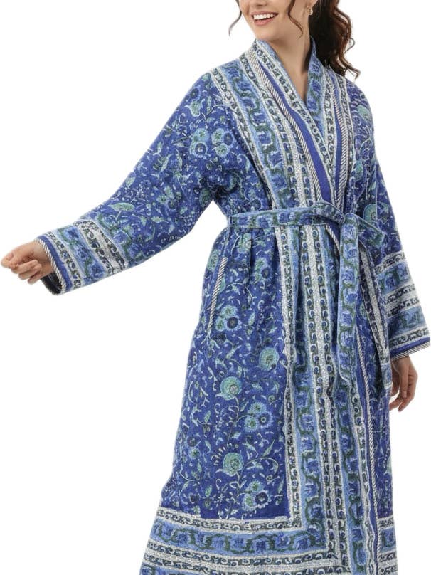 Anokhi Blå Mönstrade Vändbara Quiltade Premium Bomullsrockar för wholesale av AMRANIS