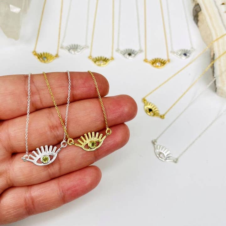 Collar de ojo malvado de cristal con detalles de piedras preciosas para venta al por mayor de Rock Paradise