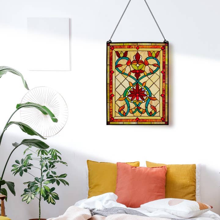River of Goods - Wholesale Suncatcher - 24"H Clara Amber Stained Glass Window Panel
