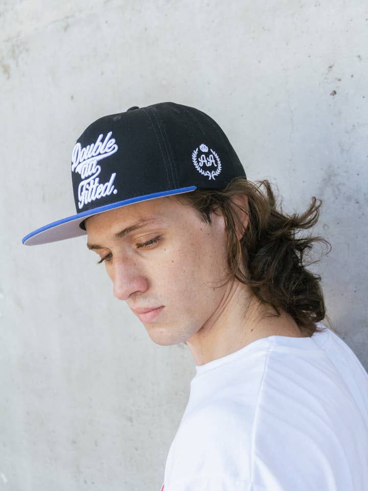 Black Doubleaa in cursive Snapback for wholesale by DoubleAA USA