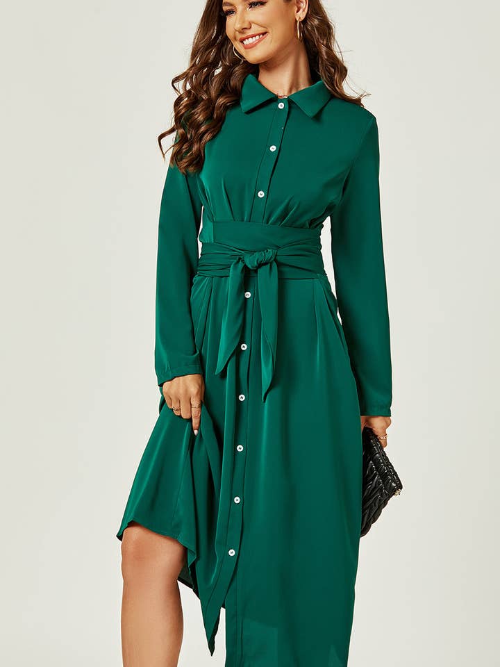 Shirt Midi Wrap Dress In Green for wholesale on Faire3