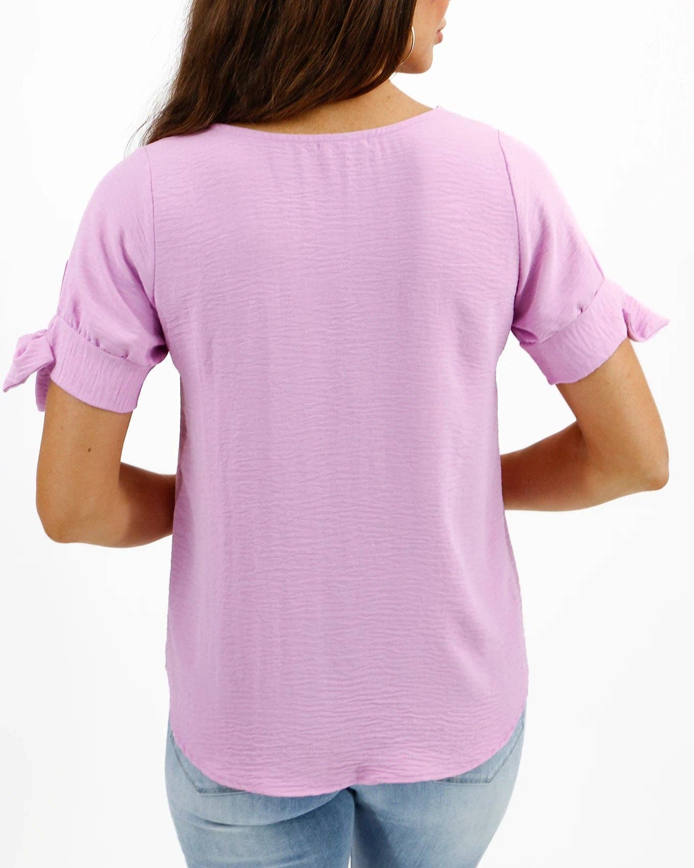 Twist Sleeve Summer Top in Lilac for wholesale on Faire8