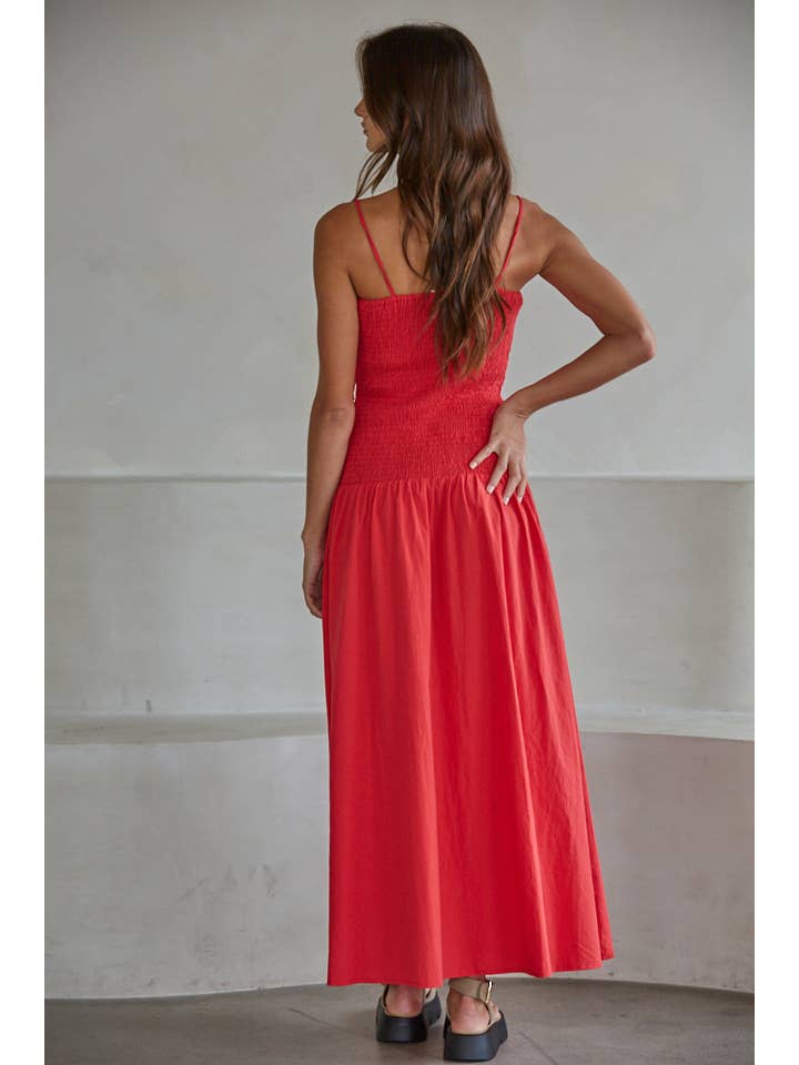 Ruby Red L9602 | Woven Cotton Sleeveless Smocked Midi Dress for wholesale on Faire2