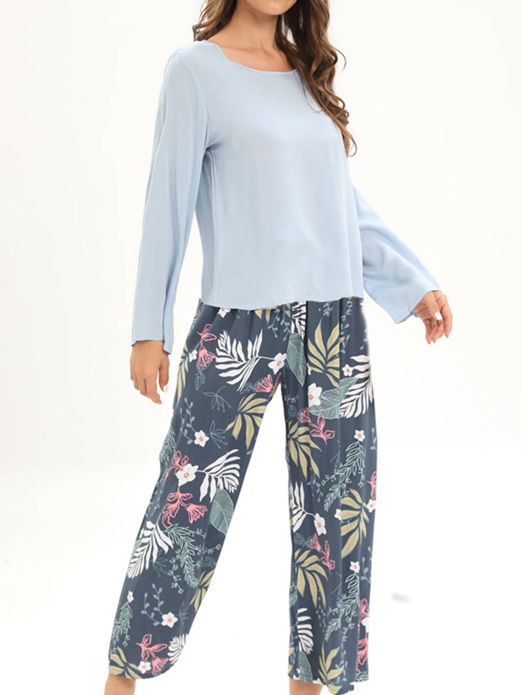 Wholesalesir - Vente Haut et bas de pyjama – femme - Ensemble de pyjama doux à manches longues et pantalon floral5