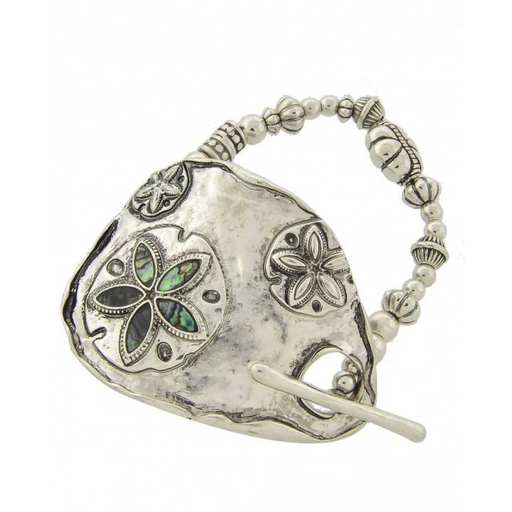 FR2081 Abalone Natuurlijke Zand Dollar Toggle Stretch Armband voor wholesale door 0011 PREMIERE