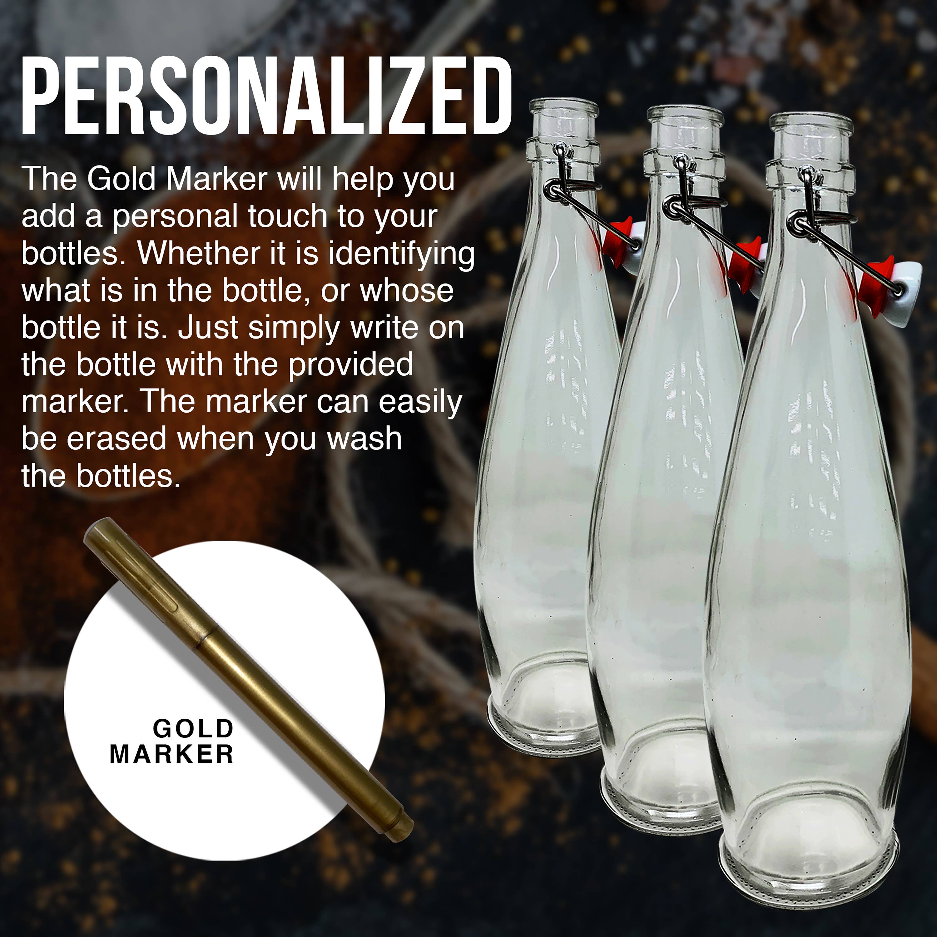 Nevlers - Wholesale Milk/Juice Bottle - Glass Swing Top Bottles - 33 oz. Teardrop Design (Set of 6)9