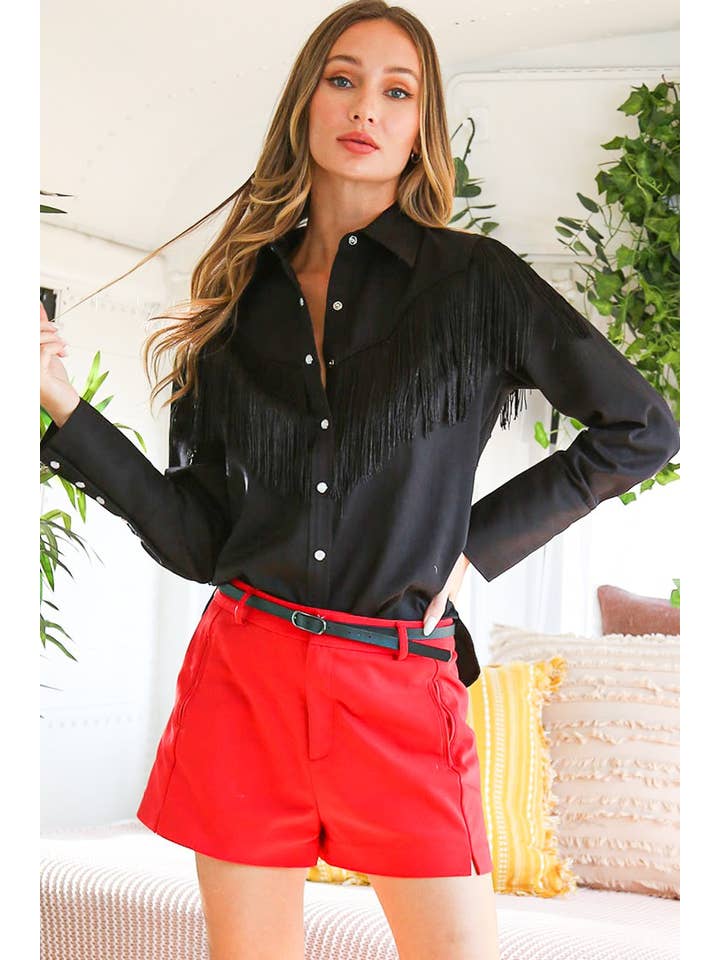 Vine & Love – Großhandel Hemd mit Button-down-Kragen – Damen – Fransen-Langarm-Snap-Westernhemd VT6062414