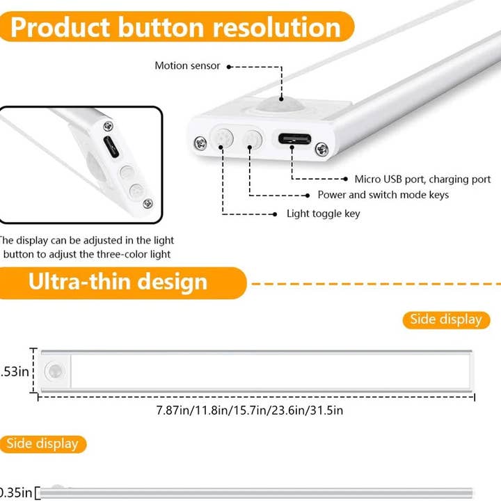 YI LIGHTING LLC - Wholesale Night Light - 12" Rechargeable Under Cabinet Light, Motion Sensor, 3 CCT3