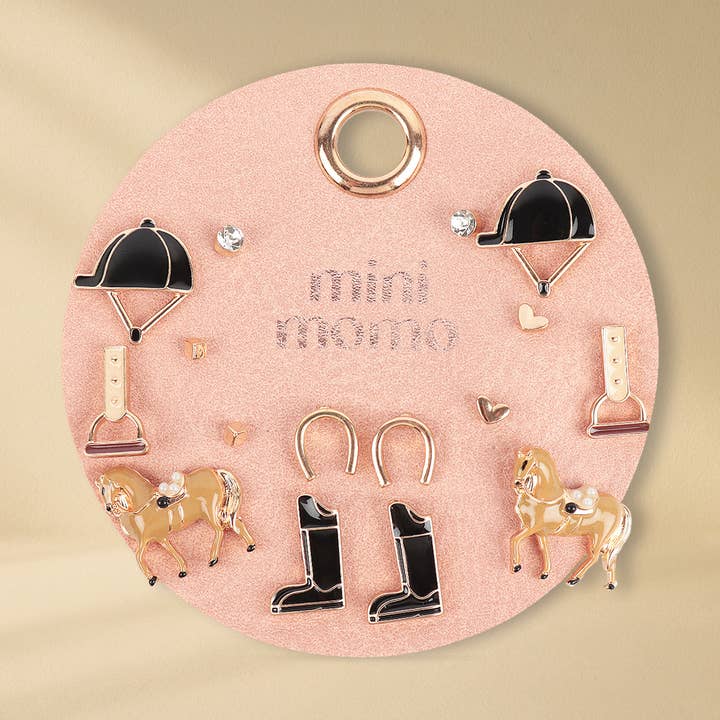 🐴 Ensemble de boucles d'oreilles équestres multiples Clous assortis pour l'équitation pour la vente par Mini Momo