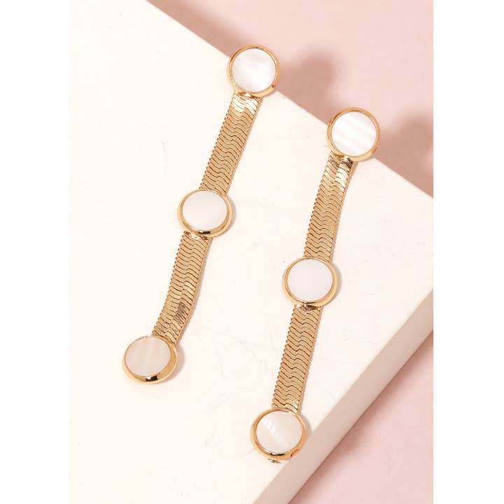 Pearly Disc Snake Chain Dangle Earrings for wholesale by Anarchy Street